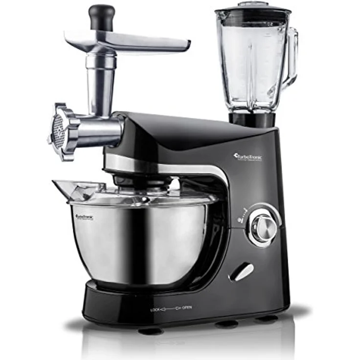 TurboTronic by Z-Line ProMix+ TT-007 Küchenmaschine, 2000 W mit 5 l Edelstahl-Rührschüssel, Fleischwolf & 1,5 l Glasmixer-Aufsatz, variabel einstellbar – Bild 1