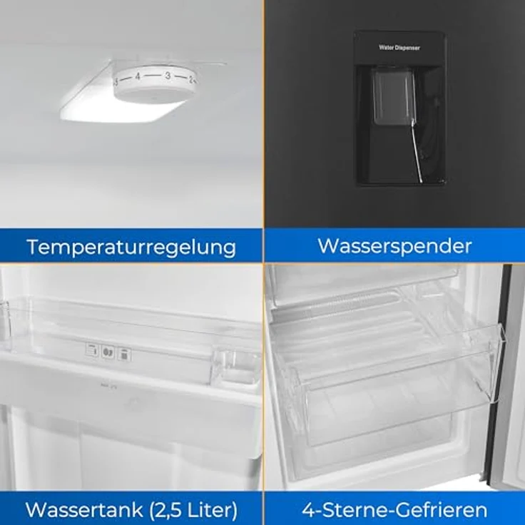 Exquisit Kühl-Gefrierkombination KGC5265-70-WS-040D inoxlook-az | Nutzinhalt: 260 L | Wasserspender | Alarm | 4-Sterne-Gefrieren – Bild 3