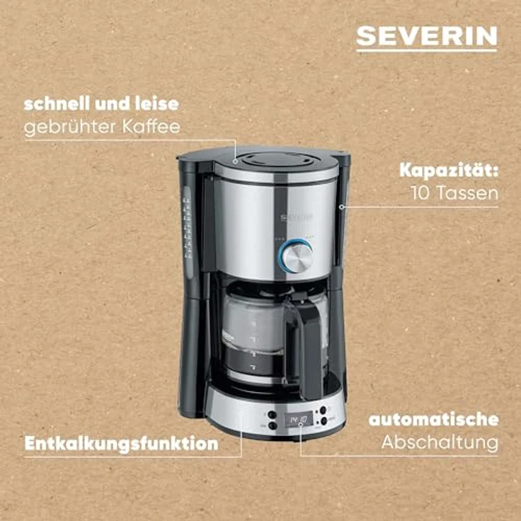 SEVERIN Kaffeeautomat mit Timer''TYPE Switch'', ca. 1000 W, bis 10 Tassen, AromaSwitch, beidseitige Wasserstandsanzeige, automatische Abschaltung, Schwenkfilter 1 x 4 mit Tropfverschluss 4826 – Bild 4