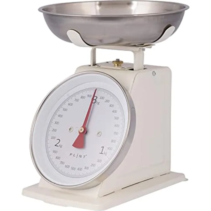 PLINT New 3KG Traditional Weighing Kitchen Scale With Stainless Steel Bowl, Retro Scales Mechanical Vintage, Retro Food Scales with Large Metal Bowl (Cream)