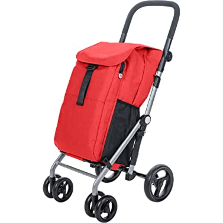 CARLETT | Einkaufstrolley mit 4 Rädern | Lett430 CLASSIC duo | Zusammenklappbarer Einkaufswagen mit großer Kapazität, 25kg, 53L Einkaufstasche, 9L Thermotasche und Rückenfach | Ruby Rot