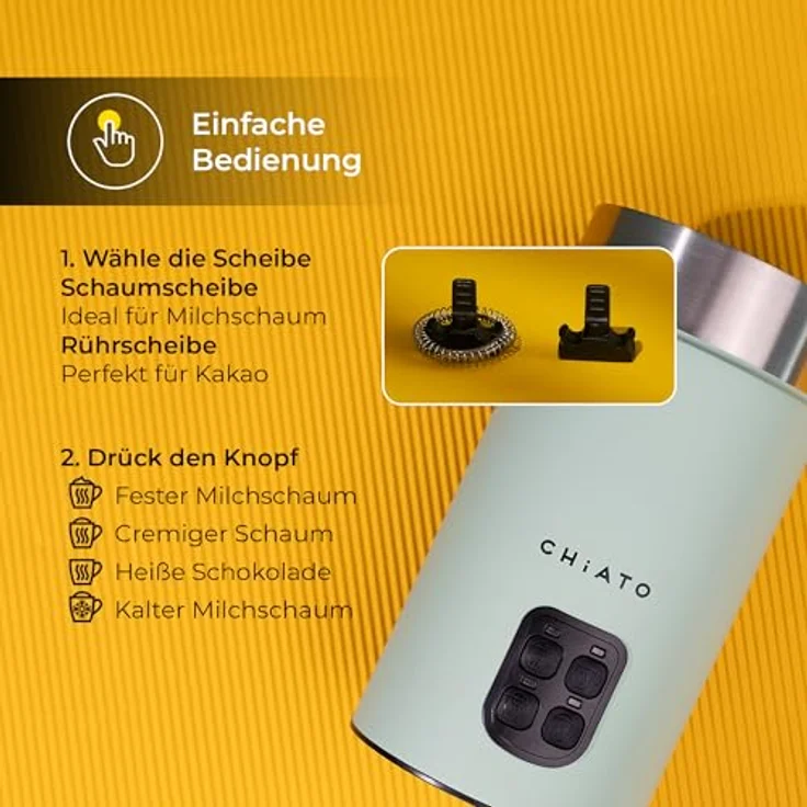 CHiATO milkPLAY, Elektrischer Milchaufschäumer mit 3 Schaumarten und 240 ml Kapazität, kompakt und sicher – Bild 3