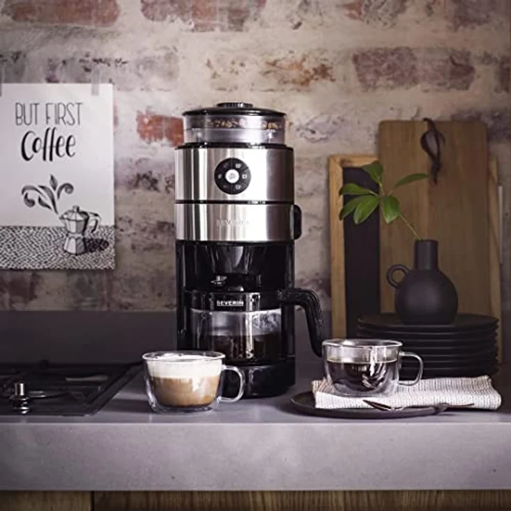 SEVERIN Kaffeeautomat mit integriertem Mahlwerk und Glaskanne, Für Kaffeebohnen und Filterkaffee, Automatische Abschaltung, bis zu 6 Tassen, KA 4811, Edelstahl-Schwarz – Bild 3