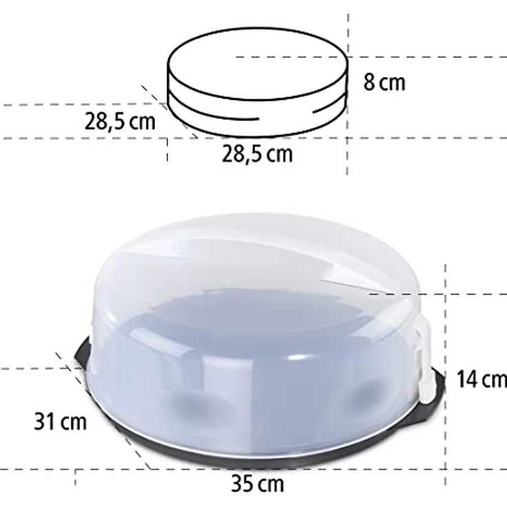 Xavax Kuchen-Transportbox rund mit Deckel Kuchenbehälter Ø 28,5 cm, Innenhöhe 8 cm, Kuchenbox mit Stückeinteilungshilfe, Haube und Servierfächern, Party- und Tortenbutler Tortenplatte anthrazit – Bild 5