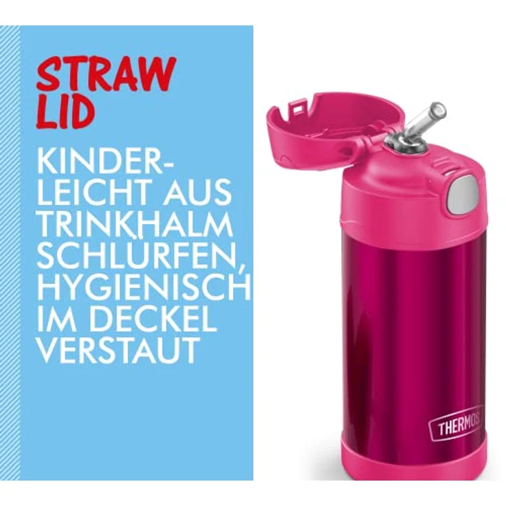 THERMOS kids FUNTAINER STRAW BOTTLE 0,35l, pink, Edelstahlflasche mit Strohhalm, 12h Kälteschutz, absolut dicht, spülmaschinenfest – Bild 3