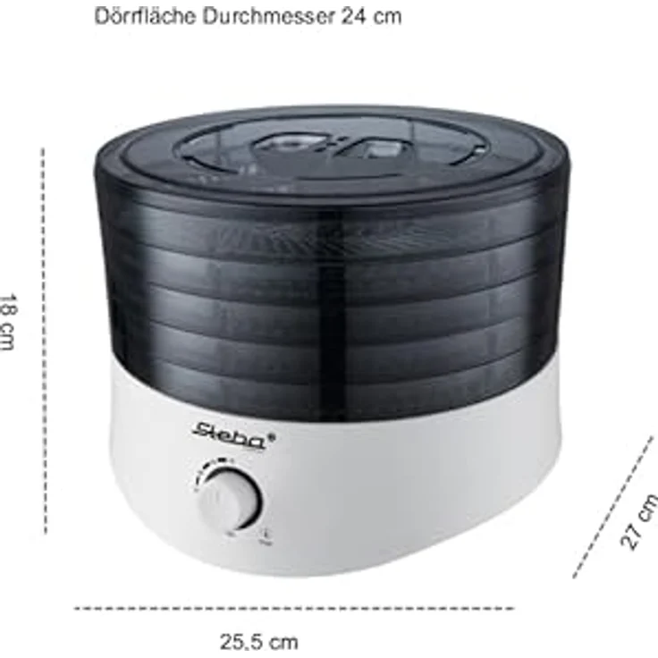 Steba Dörrautomat ED 4, Elektronische Temperaturregelung von 40-70°C, 5 BPA-freie Aufsätze auch einzeln verwendbar, 280 Watt, Schwarz-Weiß – Bild 6