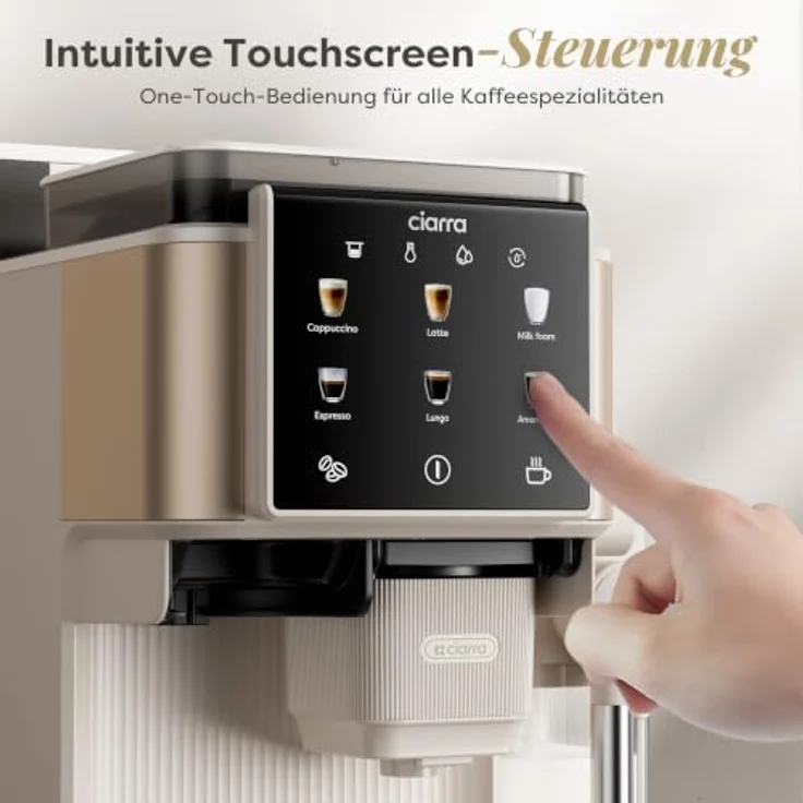 CIARRA Espressomaschine CBSACM-D6, automatischer Tampen, 15 Bar, Touch-Display, mit integriertem Mahlwerk und abnehmbarem Milchbehälter – Bild 12