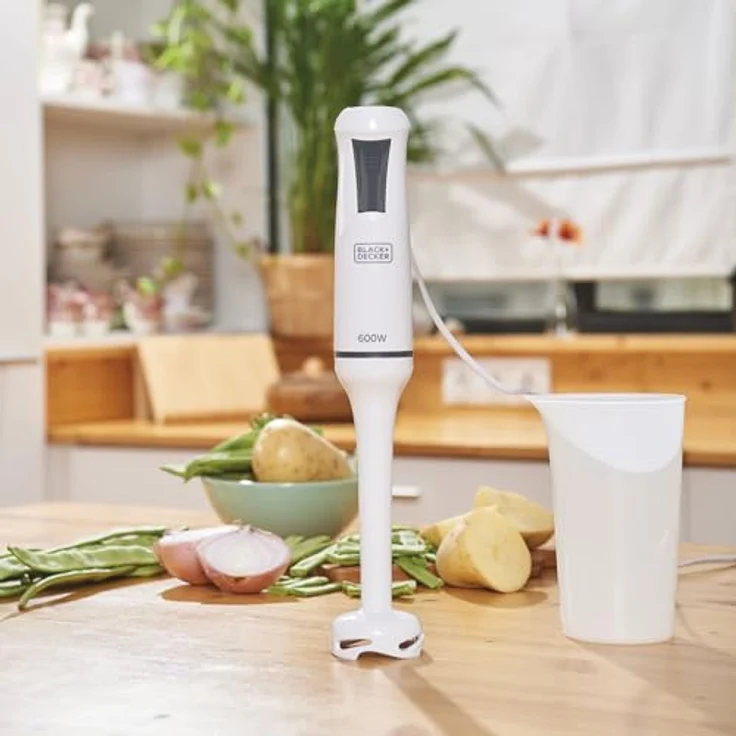 BLACK+DECKER BXHB500E Stabmixer, 600 W, kompaktes und ergonomisches Design, abnehmbarer Kunststofffuß, Spritzschutz, inklusive Messbecher, Weiß – Bild 2