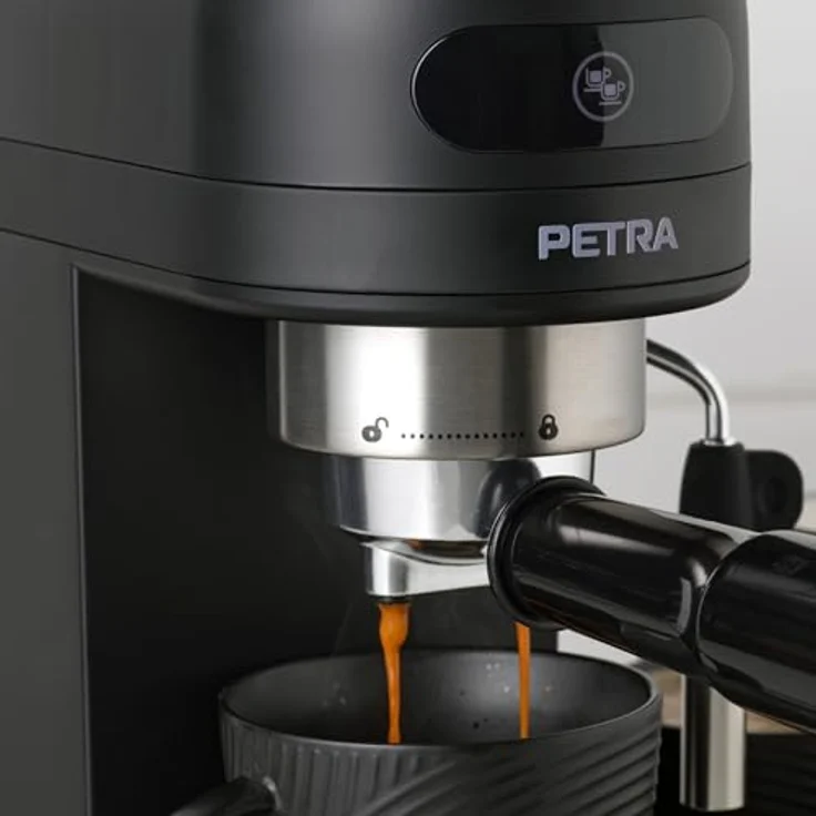 Petra PT5240BVDE Espresso Machine, Siebträgermaschine mit 15 bar Druckpumpe und Milchaufschäumer, Schwarz – Bild 5