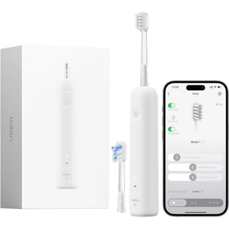 Laifen Wave Spezial Elektrische Zahnbürste, Oszillation & Vibration mit App, 2 Bürstenköpfe, 50 Tage Akkulaufzeit, Weiß
