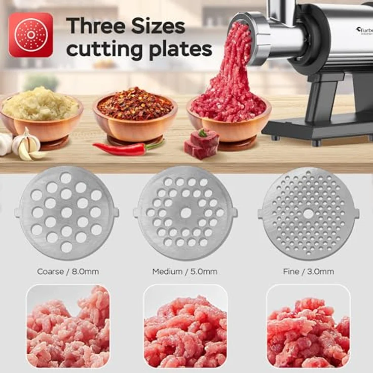 TurboTronic Elektrischer Fleischwolf Samurai – 2600W mit Spritzgepäckvorsatz und Metallgetriebe aus Edelstahl, Wurst Plätzchen Kebbeh Hackfleisch - By Z-LINE – Bild 5