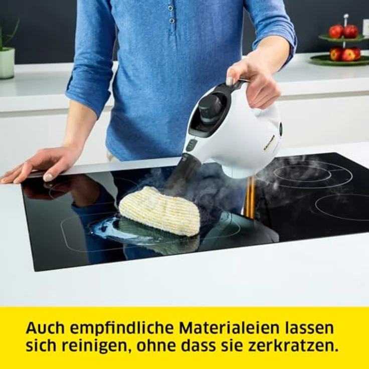 Kärcher Dampfreiniger SC 1 EasyFix, Dampfdruck: 3 bar, Aufheizzeit: 3 min., Leistung: 1.200 W, Flächenleistung: 20 m², Tank: 200 ml, mit Bodenreinigungsset EasyFix, Düsen und Mikrofaserbezug, Weiss – Bild 5