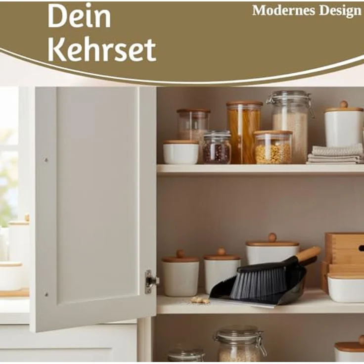 LS-LebenStil Kehrgarnitur 2-teilig, Kehrbesen mit langem Holzgriff und Kehrschaufel, Schwarz/Braun, ergonomisch, Click-System, 32x22 cm – Bild 9