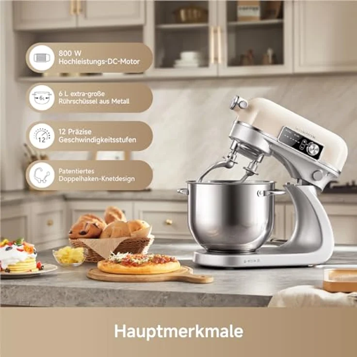 dreame MX60 Küchenmaschine Standmixer, 6 L mit patentiertem Doppelknethaken, 800 W DC-Motor und intelligentem Display, 12 Geschwindigkeiten – Bild 3