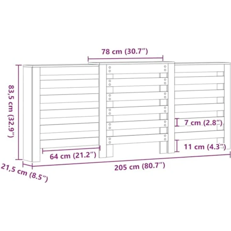 vidaXL Heizkörperverkleidung Grau Sonoma, Holzwerkstoff mit moderner Latten-Optik, 205x21,5x83,5 cm – Bild 3