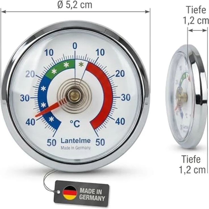 Lantelme Kühlschrankthermometer, selbstklebend, Bimetall-Analog, für Kühl- und Gefriergeräte, Silber, präzise Temperaturmessung von -50° bis +50°C – Bild 5