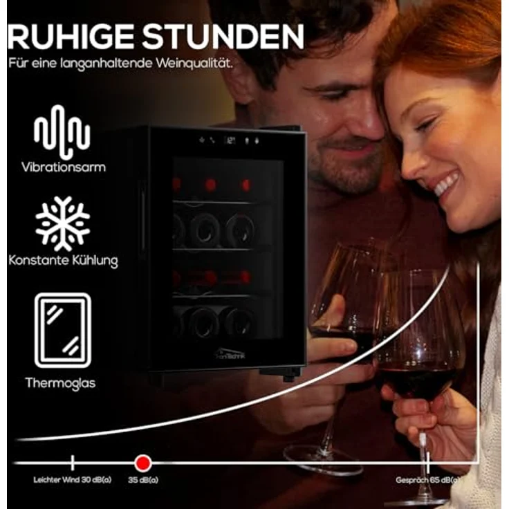 Tronitechnik® Weinkühlschrank Bordeaux, freistehender Mini-Kühlschrank mit 31 Litern, für 12 Flaschen, inklusive LED Licht und herausziehbaren Einschüben, präzise Temperatursteuerung von 5 bis 18°C – Bild 3