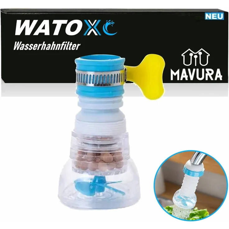 WATOX Rheinwing Wasserhahnfilter Beschleuniger, spritzfest, teleskopisch und drehbar, für effiziente Wasserregulierung und Wassersparen