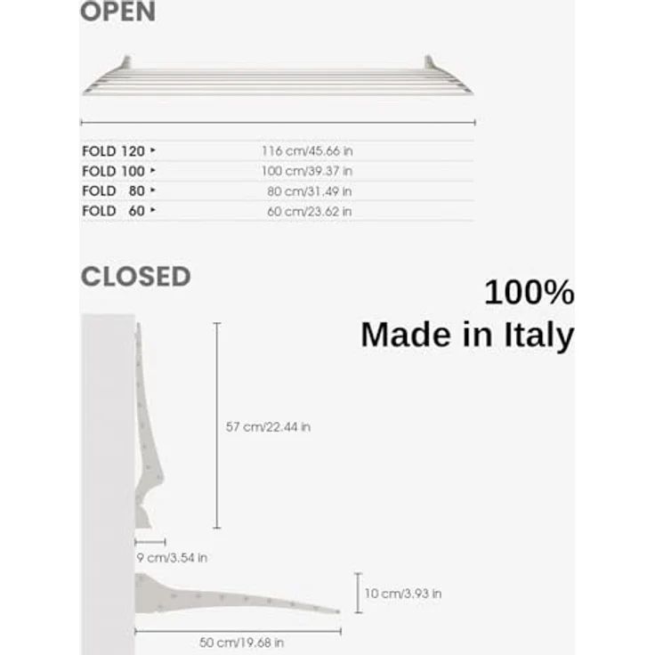 Foxydry Fold Wandwäscheständer, vertikaler Wäschetrockner aus Aluminium und Stahl, 80x50x57 cm, Grau (Grey) – Bild 4