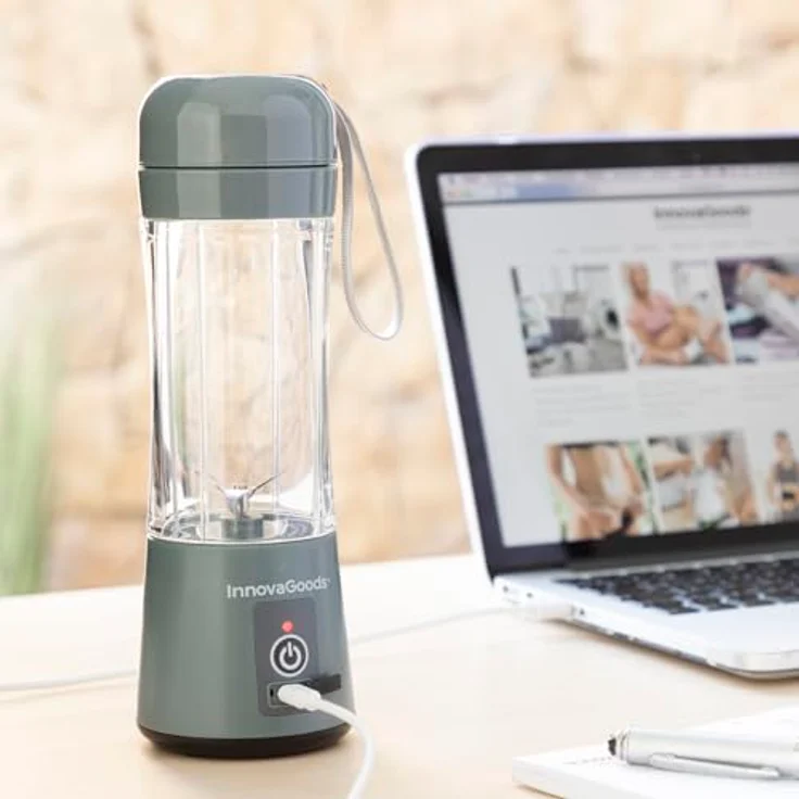 InnovaGoods wiederaufladbarer tragbarer Standmixer mit Becher, 0,38L, Tragegriff, USB-Ladung, LED-Anzeige, silber – Bild 11