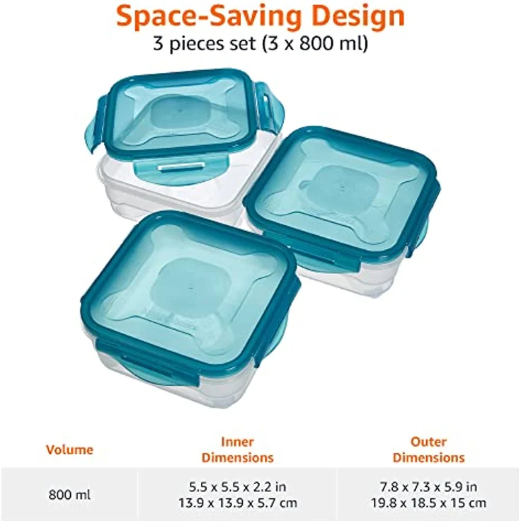 AmazonBasics 6pc Airtight Food Storage Containers Set, 3 x 0.8 Liter – Bild 5
