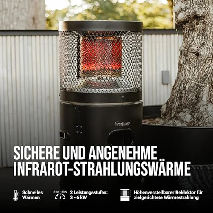 Enders® Terrassenheizer POLO Black 2.0, Gas-Heizstrahler mit stufenloser Regulierung 3-6kW, Edelstahlbrenner, ENDUR Reflexionssystem, Transporträder, Umkippsicherung, schwarz – Bild 3