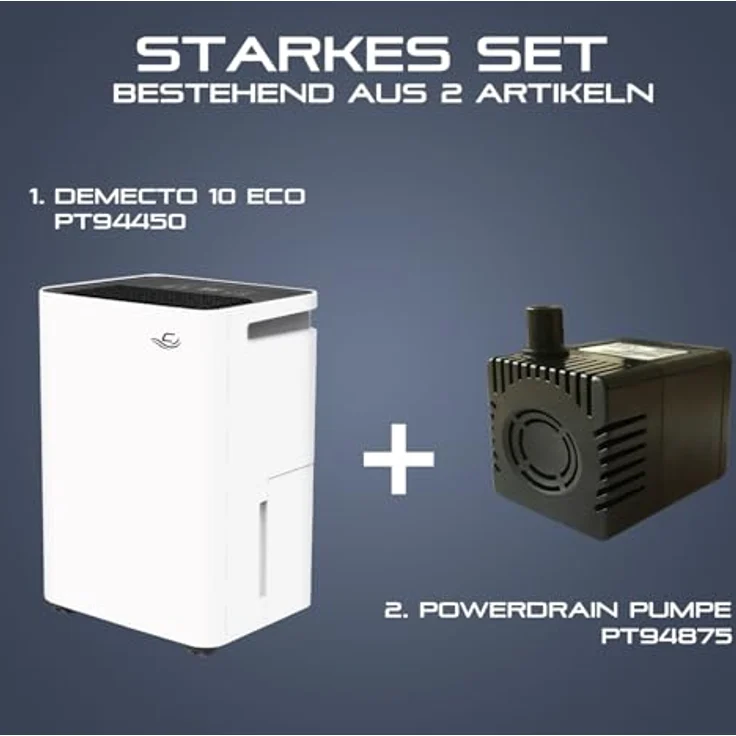 Comedes Demecto 10 eco Luftentfeuchter (10l/24h) mit PowerDrain Kondensatpumpe, geräuscharm und energieeffizient für Räume bis 50 m², inkl. 3m Schlauch – Bild 2