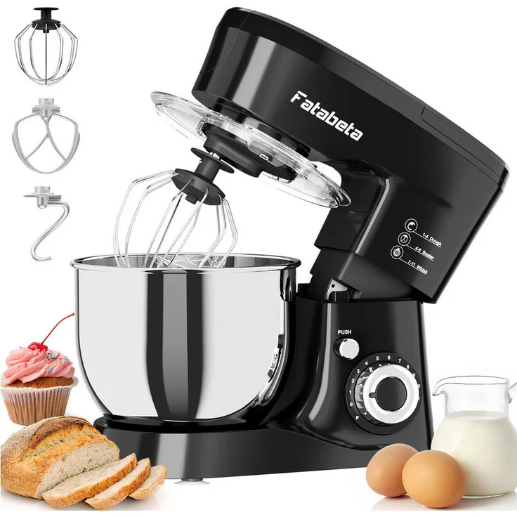 7MAGIC Küchenmaschine Fatabeta 1000W, 11 Geschwindigkeiten, 5,5 l Edelstahlbehälter, inklusive Knethaken, Rührbesen und Spritzschutz