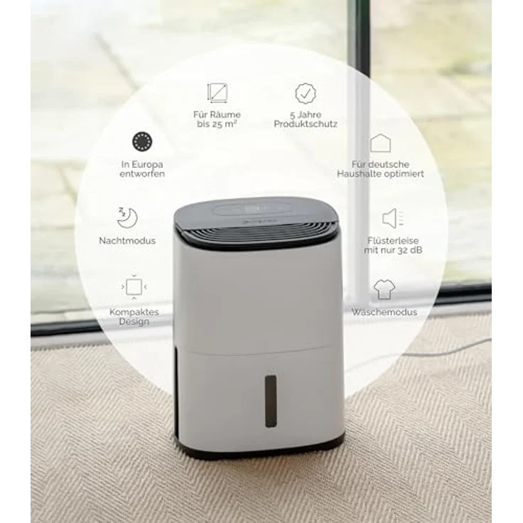 MEACO MeacoDry Arete® One 6L, Luftentfeuchter & Luftreiniger mit H13 HEPA-Filter, kompakt und sehr leise (32 dB), ideal für Schlafzimmer & kleine Räume, inklusive Wäschemodus, 5 Jahre Garantie – Bild 5