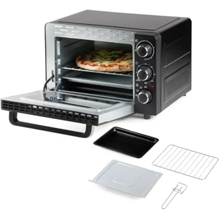 Domo Minibackofen "Bake & Snack" 20L, Tisch-Backofen mit Pizza-Funktion, 1300 Watt, Edelstahl-Griff, schwarz – Bild 6