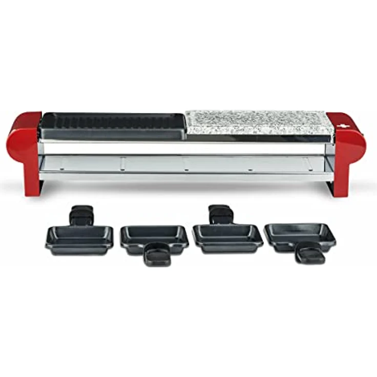 H.Koenig RP4 Raclette-Gerät - 4 Personen - Steingrill und Grillplatte - inkl. Pfännchen - 600 W - rot – Bild 4