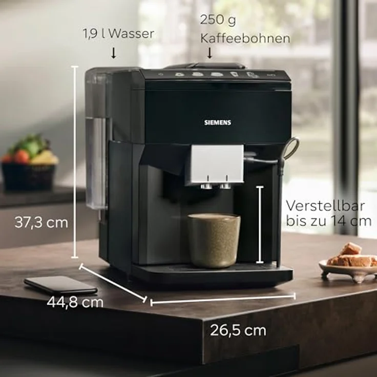 Siemens Kaffeevollautomat EQ500 classic, TFT-Display, 5 Kaffee- und Milchgetränke, Doppeltassenfunktion, einfache Reinigung, Schwarz, TP511E19 – Bild 2