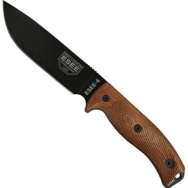 ESEE-6 1095 Karbonstahl-schwarze Klinge, natürliches Segeltuch Micarta 3D-Griff, schwarze Hülle, 6PB-011, Schwarze Klinge, Naturleinwand, Micarta 3D-Griff – Bild 2