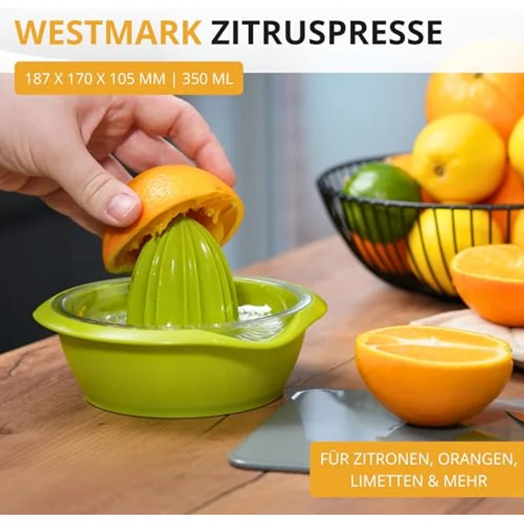 Westmark Zitronen--Zitruspresse mit Behälter, Durchmesser: 18,7 cm, Fassungsvermögen: 0,5 Liter, Kunststoff, Limetta, Apfelgrün, 3091227A – Bild 4
