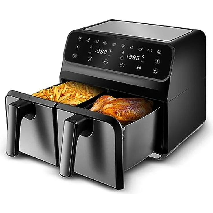 Karaca Multifry XXXL 4+4 Liter Digital Twin Twin Airfryer - Gesündere und Köstliche Zubereitung von Mahlzeiten für die Ganze Familie - 1700 W Leistung und 360-Grad-Luftzirkulationstechnologie – Bild 4