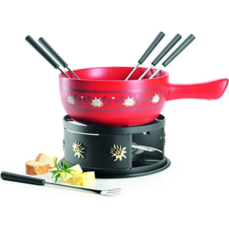 MÄSER 931893 Käsefondue Set für 6 Personen, 11-teiliges Komplettset für Fondue nach Schweizer Art mit massivem Keramik Topf, Steingut, 2.6 liters – Bild 1