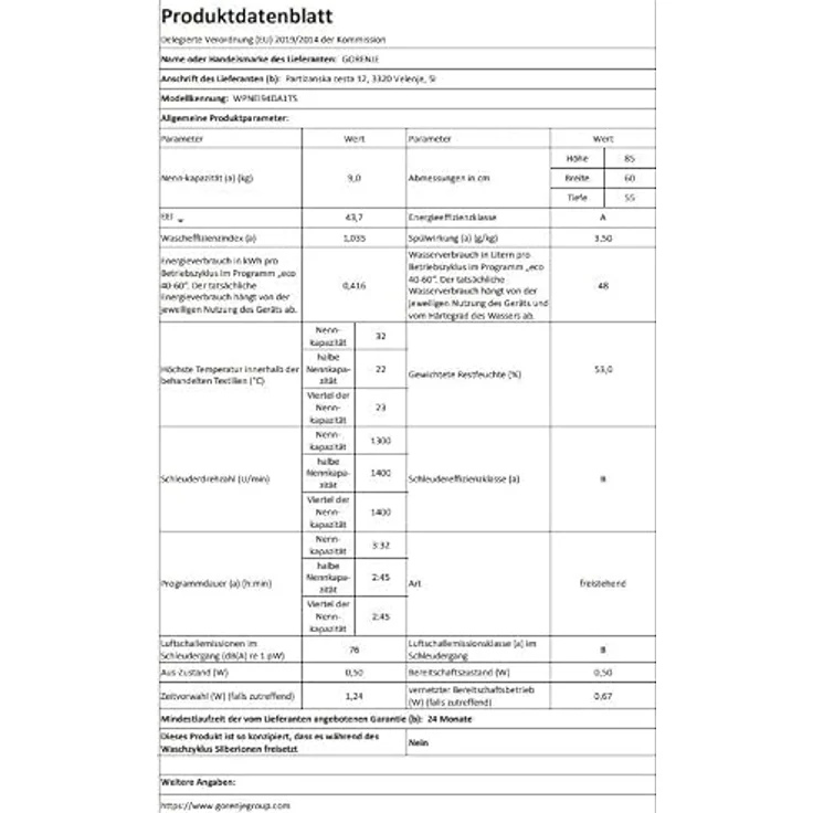 Gorenje WPNEI94DA1TS Waschmaschine, 9 kg, A-Energieeffizienz, ConnectLife, 15 Programme, Nachlegefunktion, AquaStop – Bild 9
