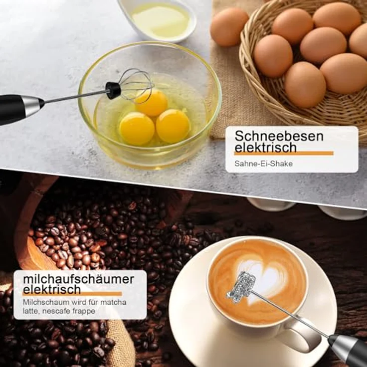 EBUYFIRE Elektrischer Milchaufschäumer mit 3 Köpfen, USB wiederaufladbar, 3 einstellbare Geschwindigkeiten, edelstahl Mini Schneebesen für Matcha Latte und Cappuccino – Bild 4