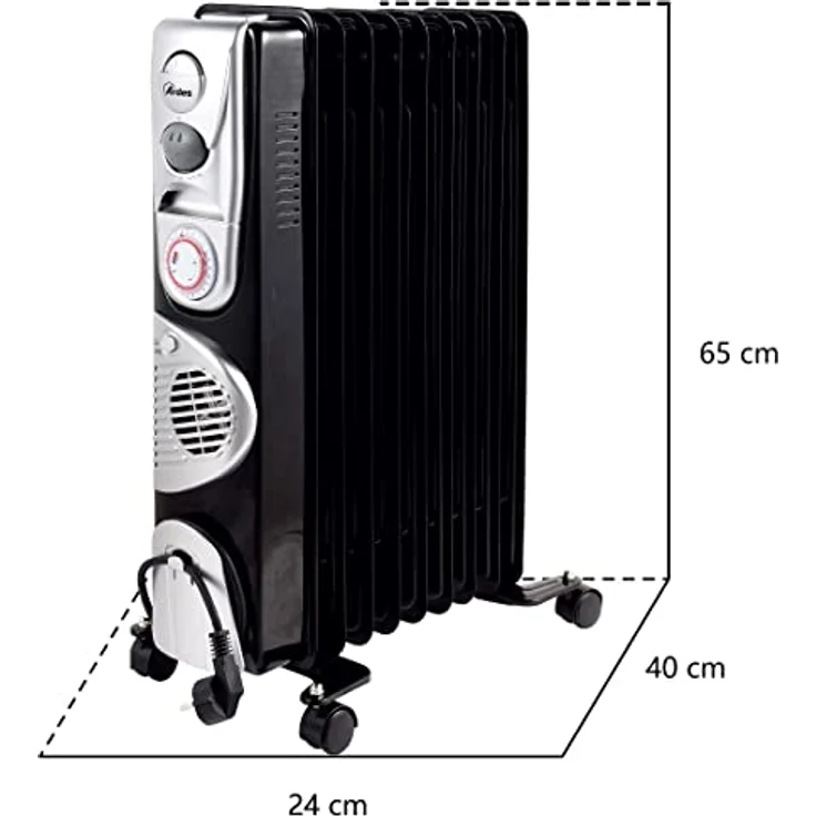 Ardes AR4R09BTTE OILO 9TT Elektro-Öl-Heizkörper mit Turbo-Belüftung, 2500 W, schwarz und silber – Bild 4
