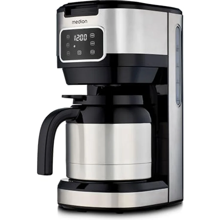 MEDION Kaffeemaschine mit Thermoskanne und Timer, Filtermaschine, 10 Tassen, 1,25 Liter, 900 Watt, Antitropf, edelstahl – Bild 1