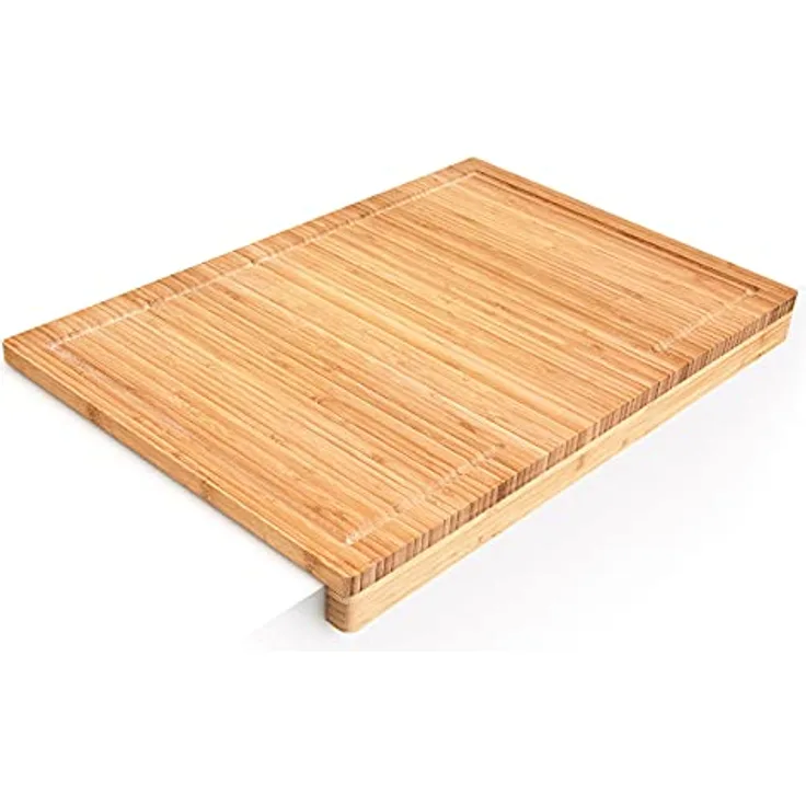 Relaxdays Schneidebrett aus Bambus H x B x T: ca. 5 x 56 x 38 cm Küchenbrett mit Saftrinne und Anschlagkante messerschonendes Bambusbrett als Servierbrett und Tranchierbrett Holzbrett massiv, natur