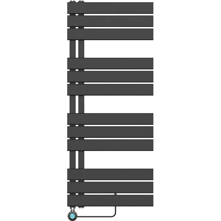 Belrad Elektrischer Badheizkörper, Paneelanschluss links, Schwarz, 1200x500mm, 593W Heizleistung, mit Thermostat