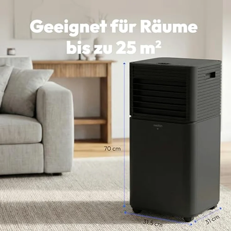 MEDION Smarte Mobile Klimaanlage P701, 7000 BTU, 3in1 Kühlen Entfeuchten Ventilieren, App- und Sprachsteuerung, bis 25m², dunkelgrau – Bild 2