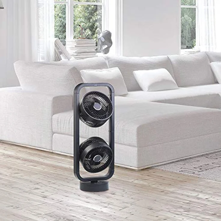 Carlo Milano Multi-Ventilator: Standventilator mit 2 Rotoren, 3 Stufen, Oszillation, Timer, 70 Watt (Raumzirkulator-Ventilator, Ventilator mit Windsimulation, Fernbedienungen) – Bild 3