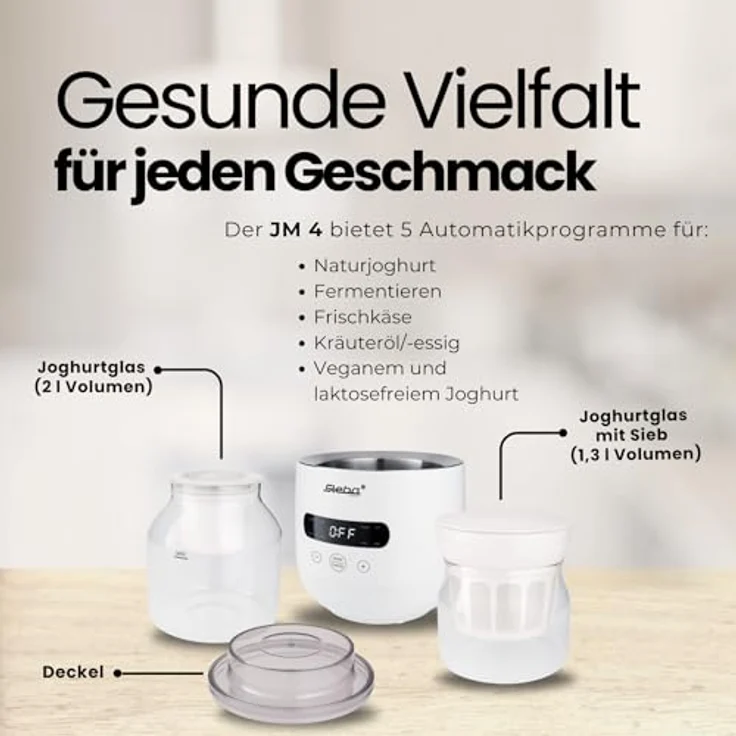 Steba Joghurtbereiter JM4 FERMENT, 2-Portionsbehälter, 2-Liter Glas für Joghurt und Frischkäse – Bild 5