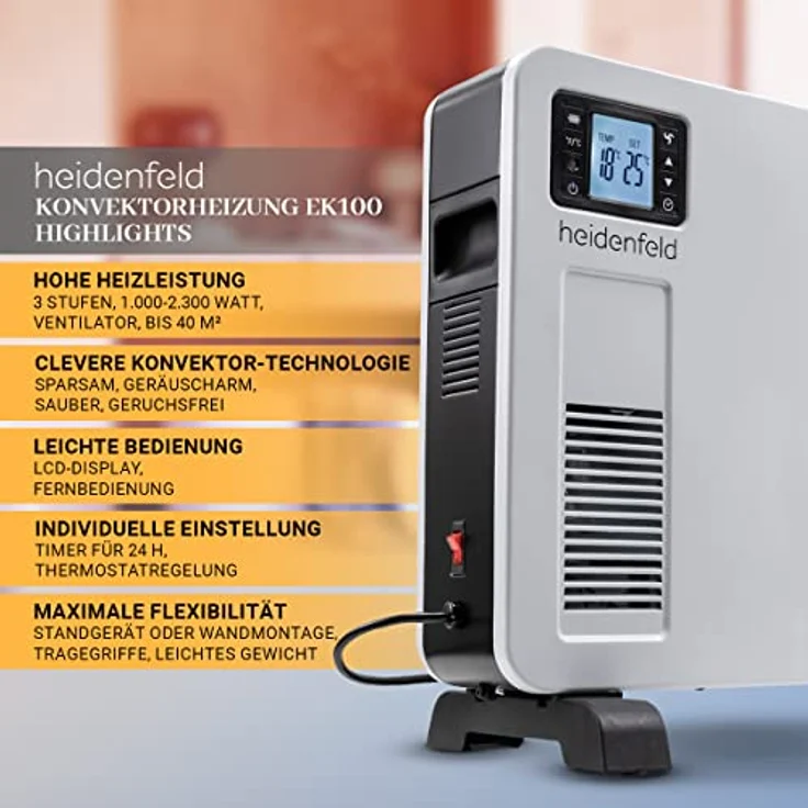Heidenfeld Konvektorheizung EK100 Elektroheizung Konvektor Heizung Heizkörper – Bild 2