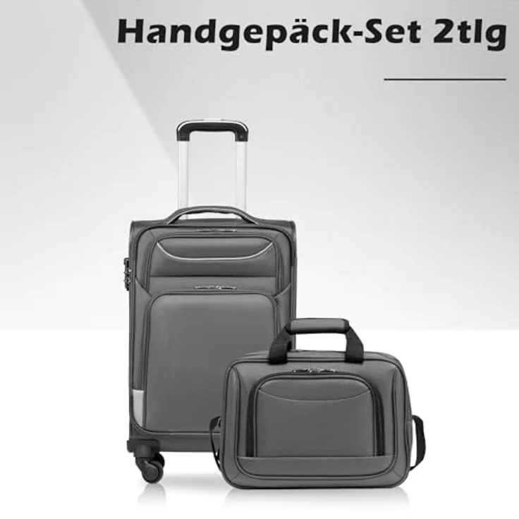 COOLIFE Handgepäck-Set 2tlg, Reisekoffer mit 4 Rollen und TSA-Schloss, Oxford-Gewebe, grau – Bild 2