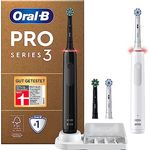 Oral-B Pro Series 3 Plus Edition Doppelpack Elektrische Zahnbürste, 4 Aufsteckbürsten, mit visueller 360° Andruckkontrolle für Zahnpflege, recycelbare Verpackung, Designed by Braun, schwarz/weiß