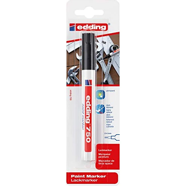 edding 750 Lackmarker - schwarz - 1 Stift - Rundspitze 2-4 mm - Lackstift zur Markierung und Beschriftung von Metall, Glas, Stein oder Kunststoff - hitzebeständig, permanent, wisch- und wasserfest – Bild 2