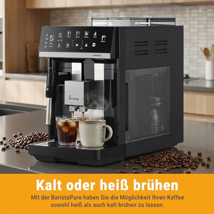 KKT KOLBE Kaffeevollautomat Barista Pure, 15 Bar, 7-stufiges Mahlwerk, Touchscreen, 2-Tassen Funktion, Milchschaumdüse, ColdBrew, Schwarz Silber – Bild 2